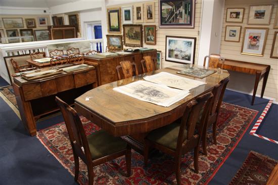 An Art Deco ten piece rosewood dining suite, dining table 6ft 3in.